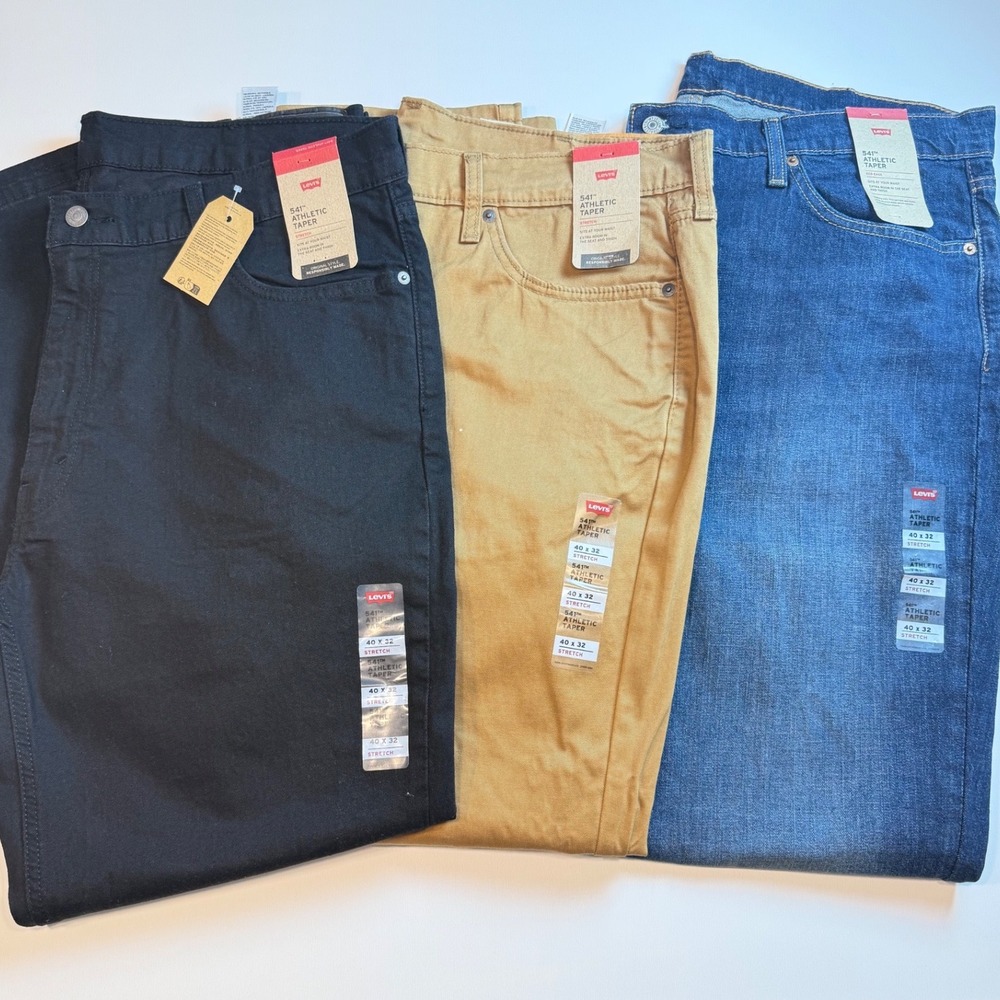 Levis 541 Athletic Taper Men Pants sz 40x32 Stretch Black Brown Blue Denim